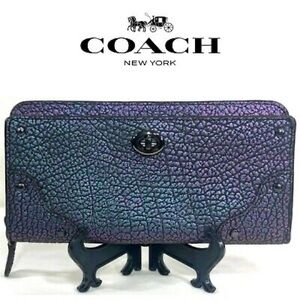 Rare Coach Hologram Oil Slick Mercer Iridescent Accordion Zip Leather Wallet
